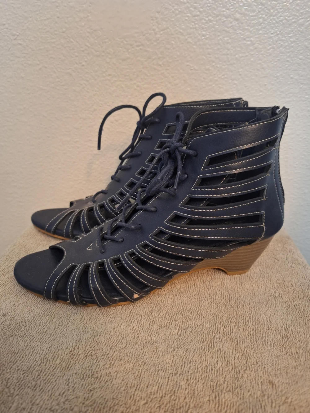 Henry Ferrera By Charming Lady Gladiator Blue Wedge Sandals 7.5